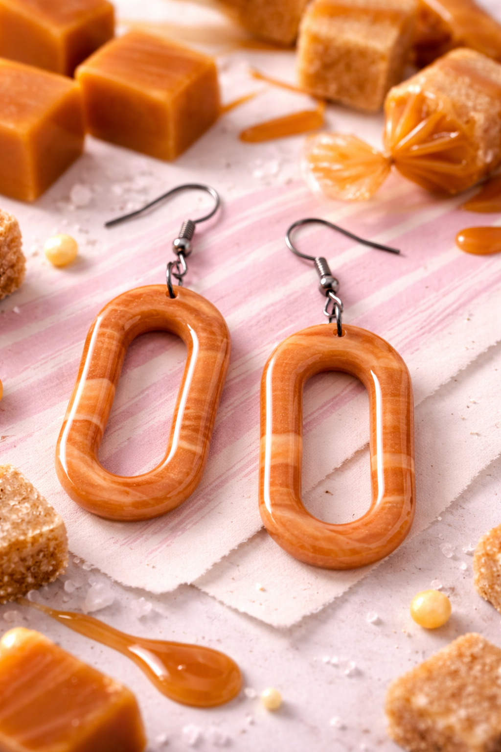 boucles d'oreilles ovales creux caramel