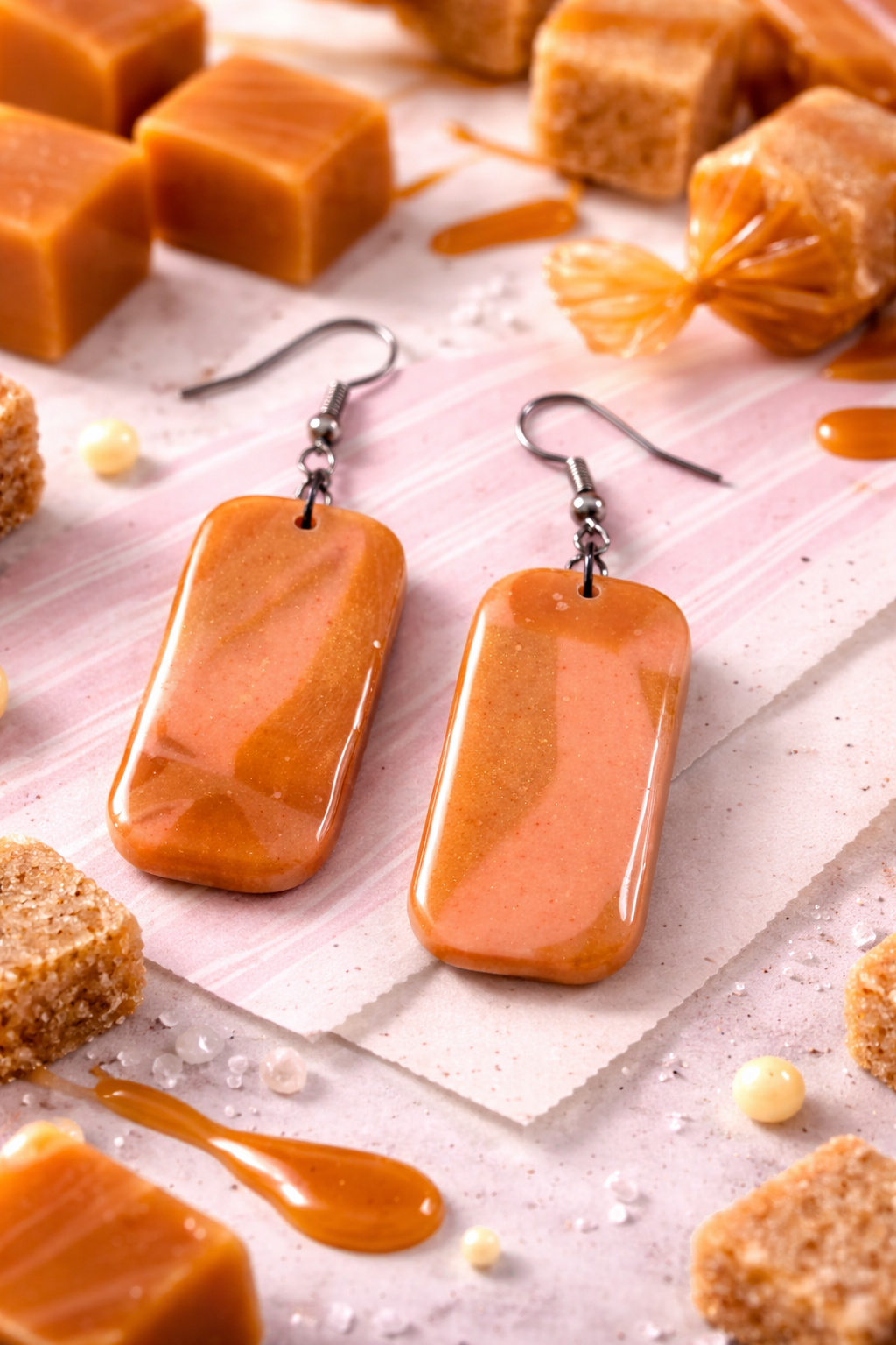Boucles d'oreilles rectangulaire caramel