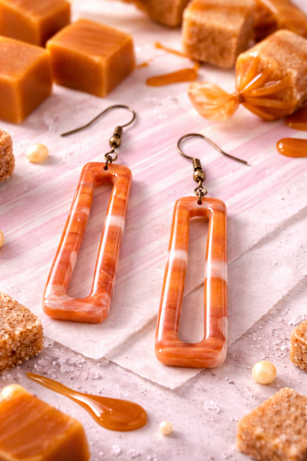 Boucles d'oreilles rectangles creux caramel