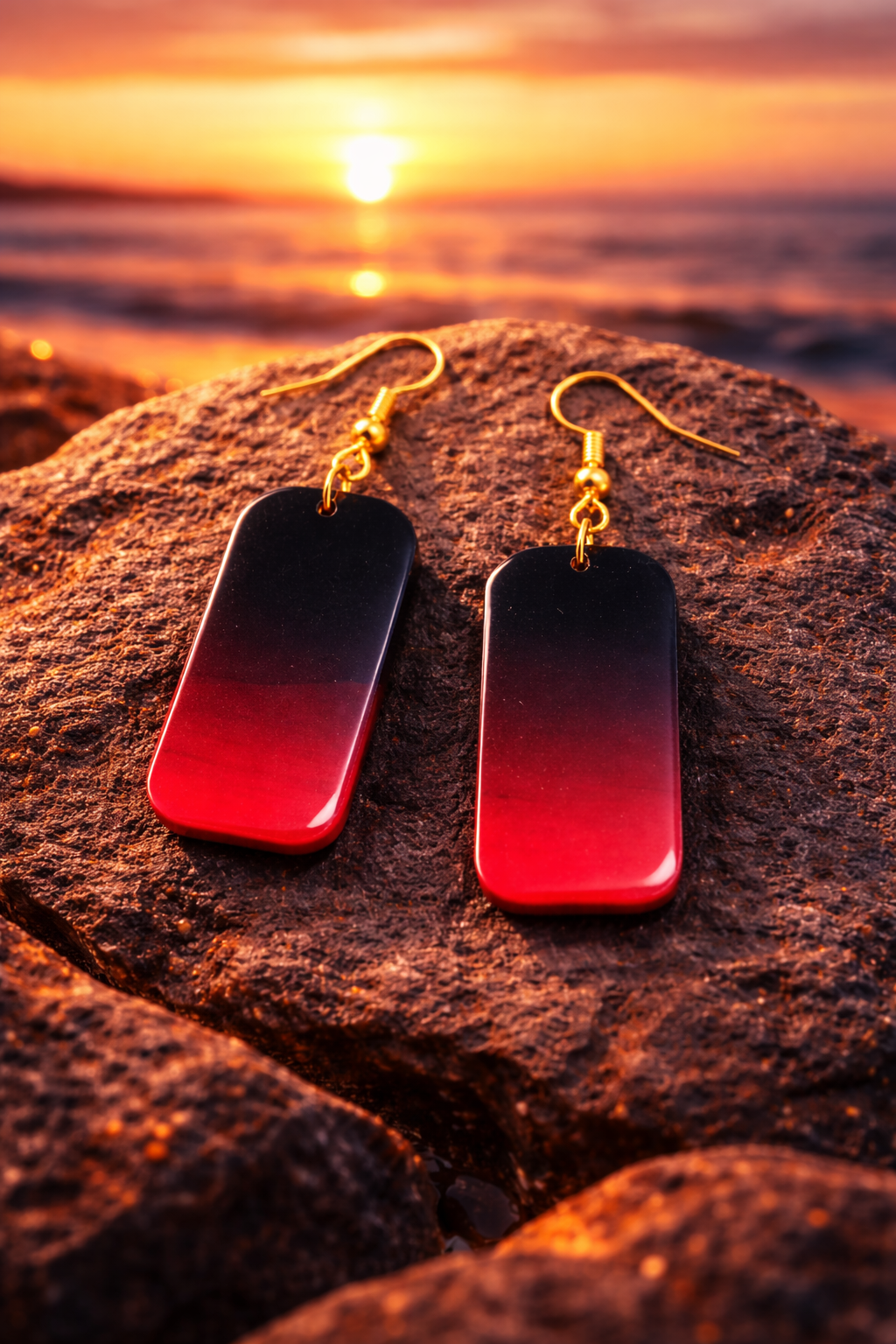 Boucles d oreilles rouge et noir rectangulaires