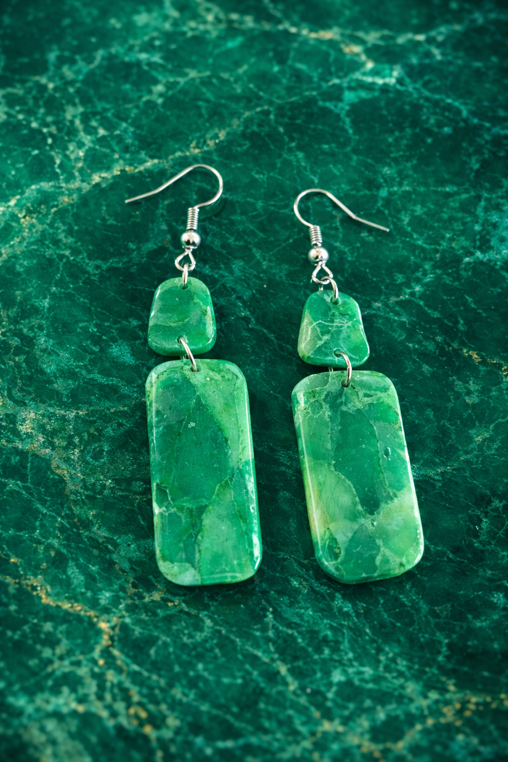 Boucles d'oreilles vert marbré rectangulaire