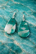 Boucle d'oreilles vert turquoise marbré gouttes organique