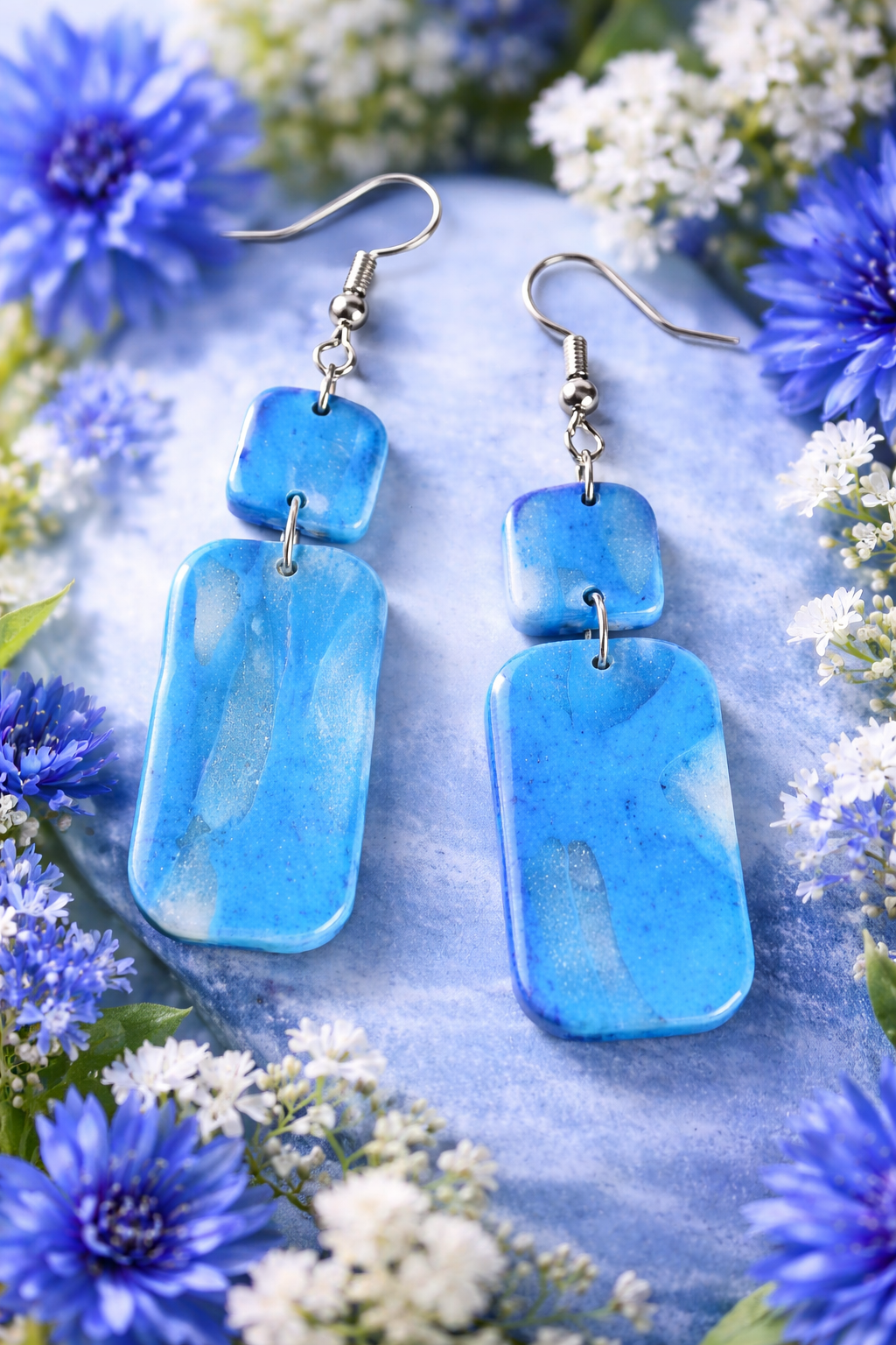 Boucles d'oreilles bleu célestes forme rectangulaire