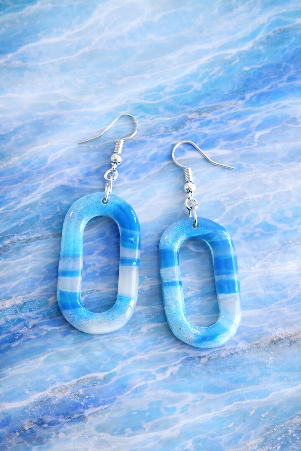 boucle d'oreilles bleu ovales creuses