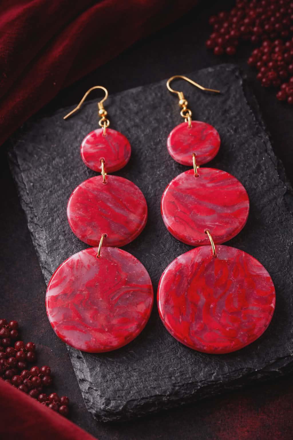 Boucles d'oreilles pendantes 3 parties rondes